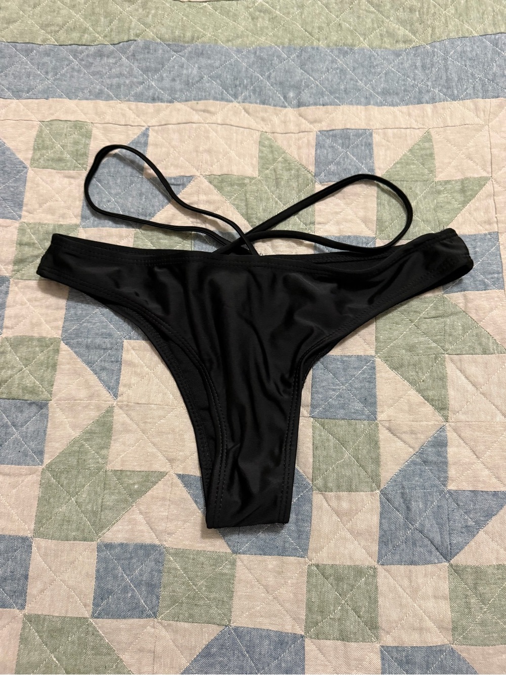 Women's Black Strappy Bikini Bottom - Minimal Coverage